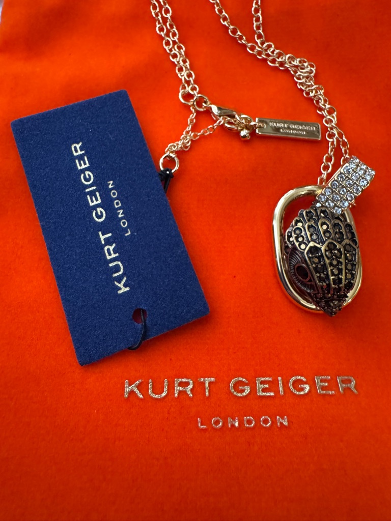 Women Authentic Kurt Geiger London Gold Tone Signature Eagle Rhinestone Necklace